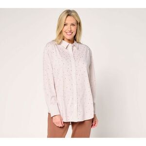 Susan Graver Women's Top Sz XL Relaxed Yarn Dye Rhinest Shirt White A680512